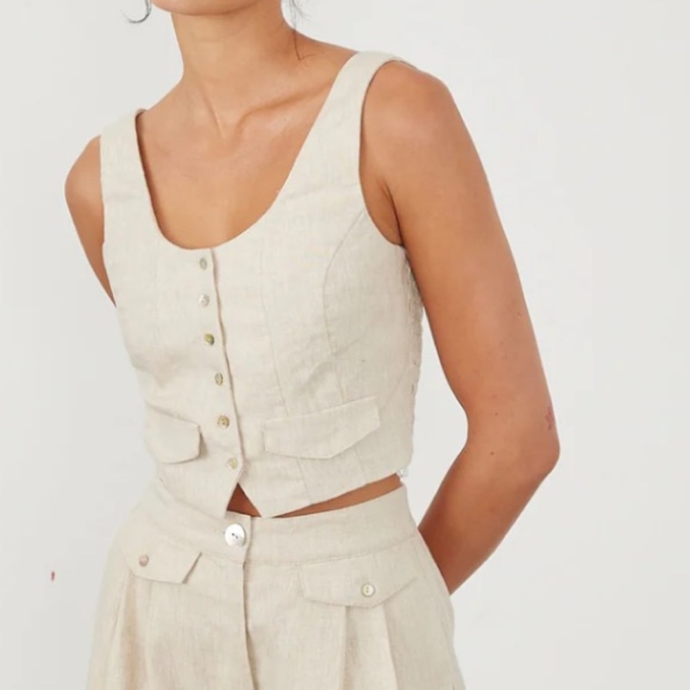Sovere Anthropologie Instance Tan Linen Crop Vest Tank Top 8
